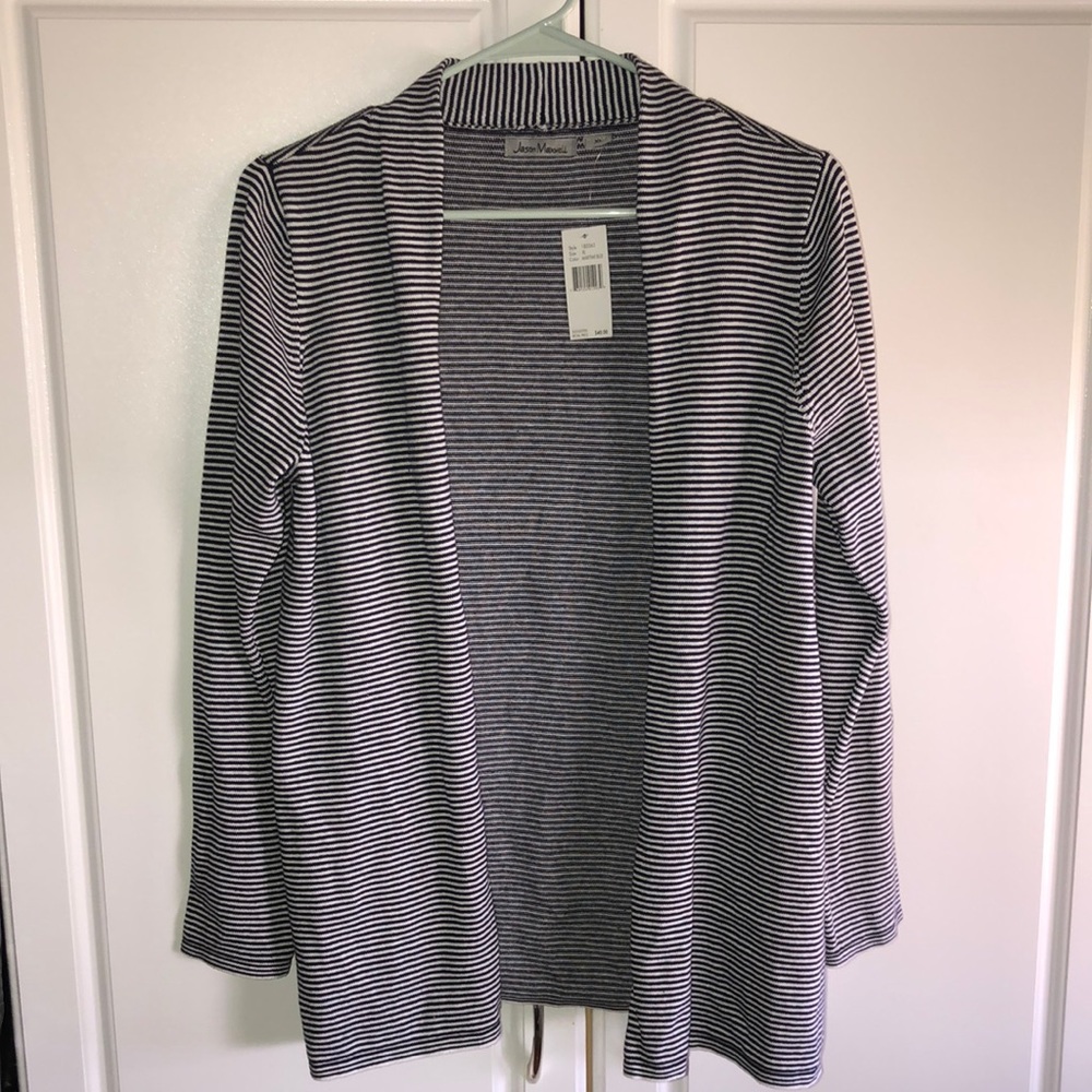 XL Blue and White striped open cardigan